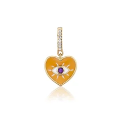 Orange Diamond Evil Eye Heart Charm