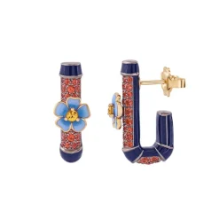 Orange Sapphire Fantasia Flower Hoops in Yellow Gold