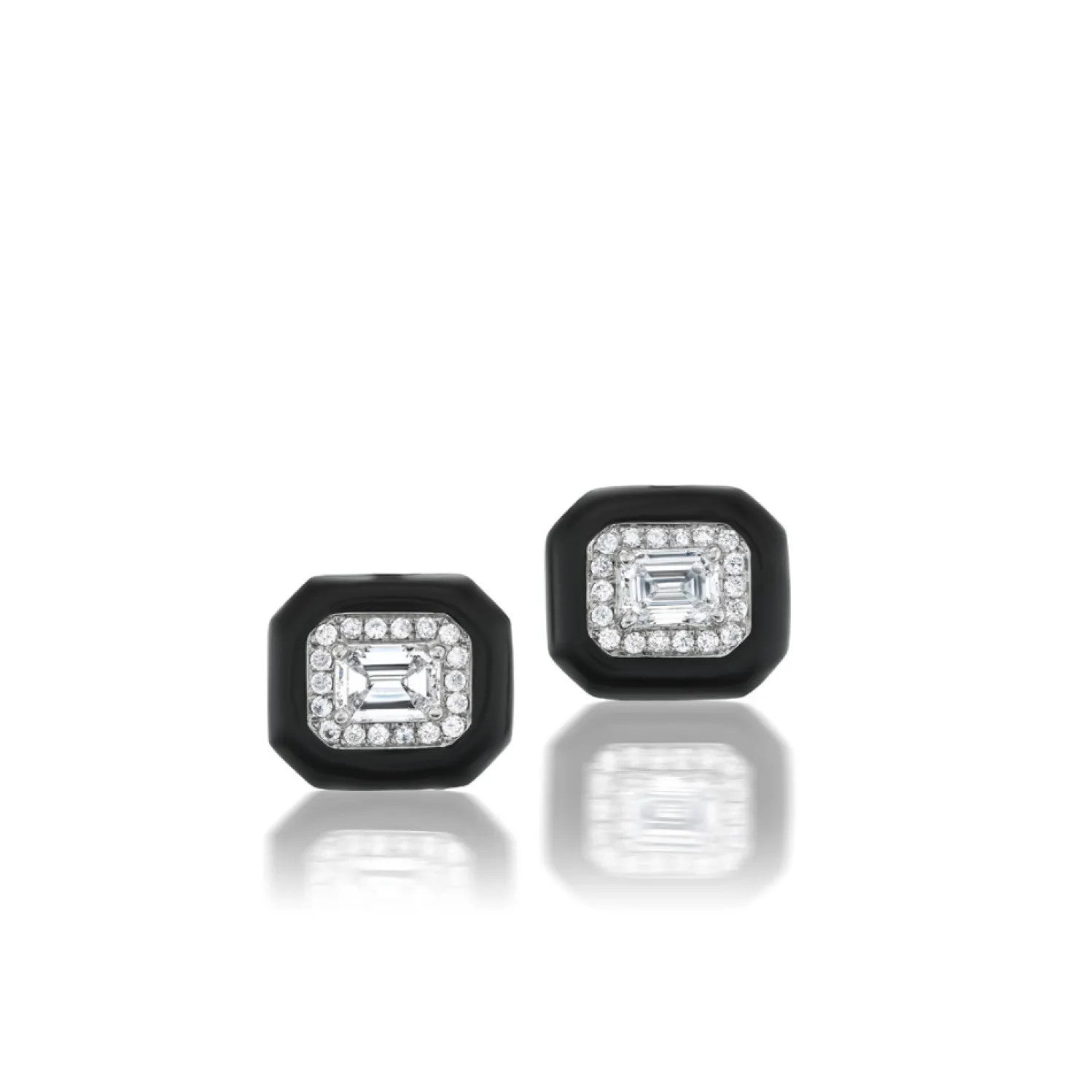 Pavé White Diamond and Enamel Oui Stud Earrings in White Gold