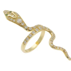 Pavé White Diamond Cobra Ring in Yellow Gold