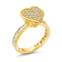 Pavé White Diamond Heart Ring in Yellow Gold