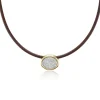 Pavé White Diamond Scuba Choker in Brown Leather and Yellow Gold