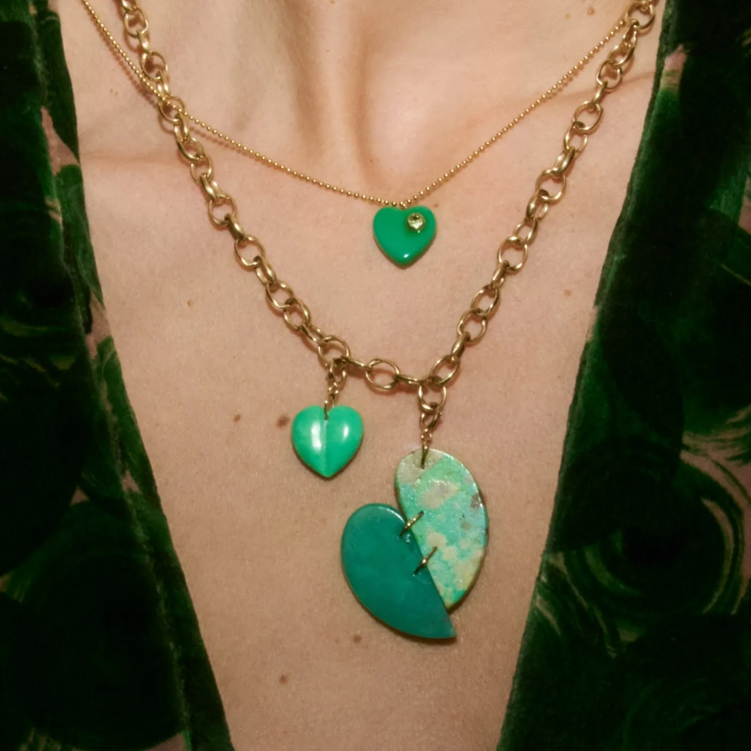 Peridot Bakelite Mini Heart Necklace