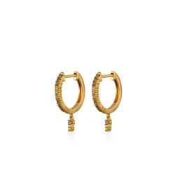 Petite Double Diamond Drip Huggies in Yellow Gold