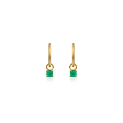 Petite Emerald Cushion Cut Diamond Huggies Earrings