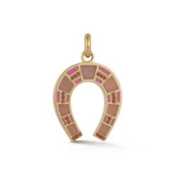 Pink Opal and Enamel Hallie Horseshoe Charm in Yellow Gold