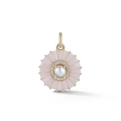 Pink Opal and White Pearl Emily Charm in Yellow Gold