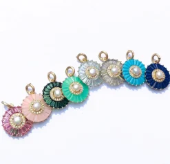 Pink Opal and White Pearl Emily Charm in Yellow Gold