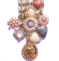 Pink Opal and White Pearl Emily Charm in Yellow Gold