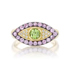 Pink Sapphire and Peridot Evil Eye Ring