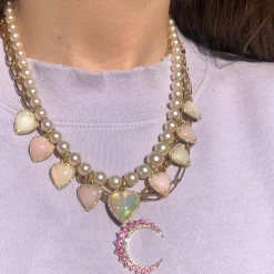 Pink Sapphire Estelle Crescent Charm in Yellow Gold