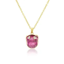 Pink Tourmaline & Diamond Frog Pendant Necklace