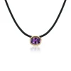 Purple Amethyst Scuba Choker in Black Leather and Yellow Gold