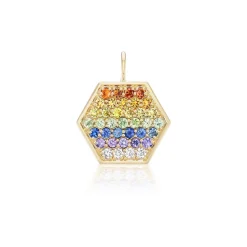 Rainbow Sapphire & Diamond Hexagon Charm
