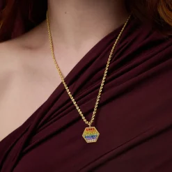 Rainbow Sapphire & Diamond Hexagon Charm