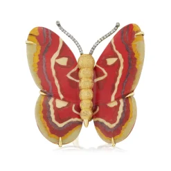 Red Butterfly Marquetry Ring in Yellow Gold