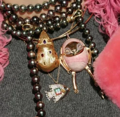 Rhodochrosite and Pink Sapphire Sloth Necklace in Rose Gold