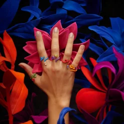 Rock Crystal and Baby Blue Tendril Vine Ring