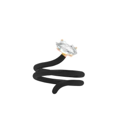 Rock Crystal and Black Enamel Long Vine Ring