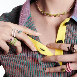 Rock Crystal and Black Enamel Long Vine Ring