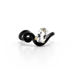 Rock Crystal and Black Enamel Oval Vine Ring
