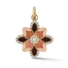 Rubellite and Rhodochrosite Violet Flower Charm in Yellow Gold