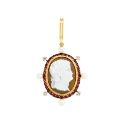 Ruby and Pearl Precious Cameo Charm in Yellow Gold