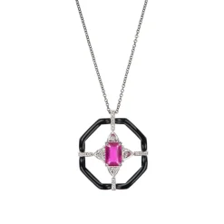 Ruby and White Diamond Oui Pendant in White Gold