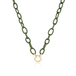 Sage Green Silk Thread Chain Necklace in Yellow Gold