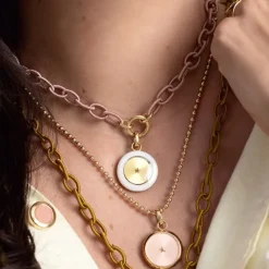 Sage Green Silk Thread Chain Necklace in Yellow Gold