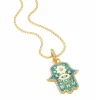 Sky Blue Enamel and White Diamond Hamsa Pendant