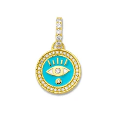 Sky Blue Enamel Evil Eye Coin Pendant