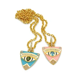 Sky Blue Enamel Guitar Pick Pendant in Yellow Gold