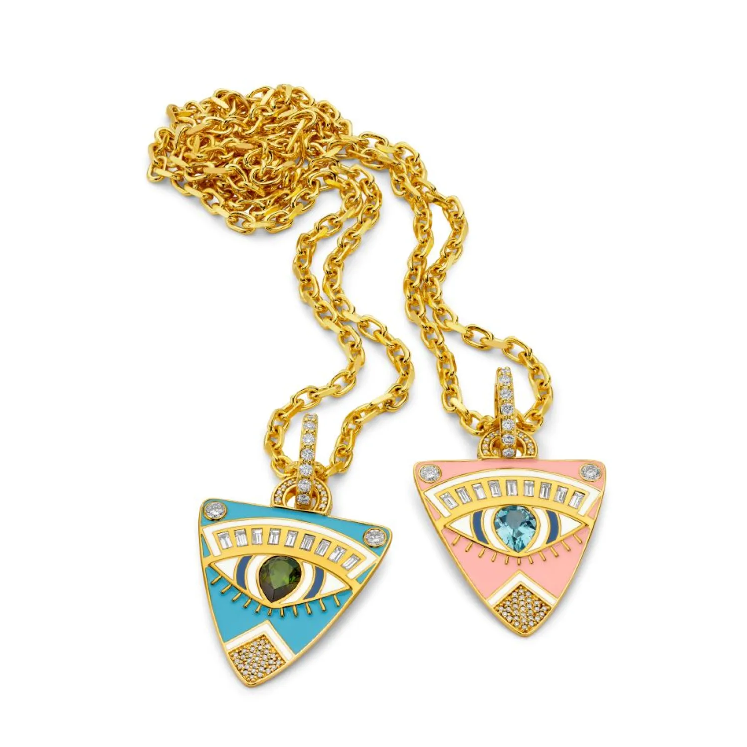 Sky Blue Enamel Guitar Pick Pendant in Yellow Gold