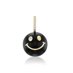 Small Black Onyx and White Diamond Smiley Face Charm