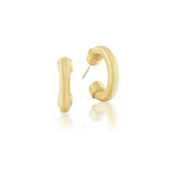 Small Open Grotto Hoops with White Pearls in Yellow Gold