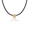 Sol Necklace with Diamond Accent in Black Leather and Yellow Gold