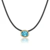 Swiss Blue Topaz Scuba Choker in Black Leather and Yellow Gold