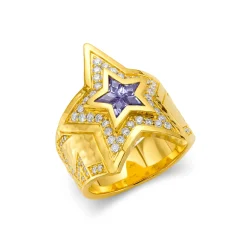 Tanzanite and White Diamond Yellow Gold Star Ring