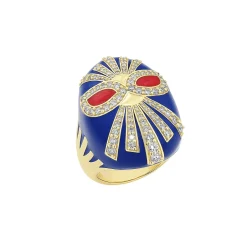 The Eyes Luchadores Ring with White Diamonds in Yellow Gold