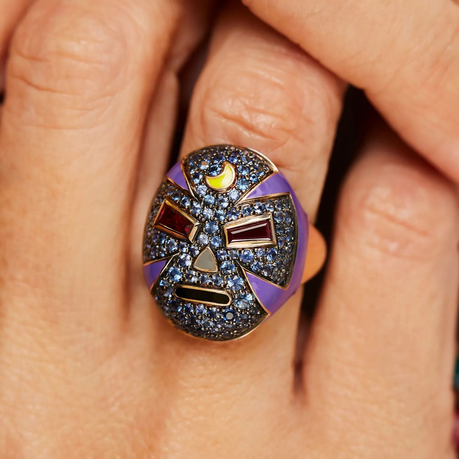 The Mankind Wrestler Ring in Blue Sapphire and Rose Gold