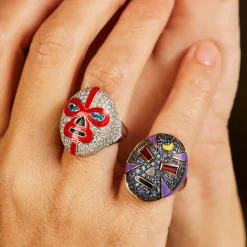 The Mankind Wrestler Ring in Blue Sapphire and Rose Gold