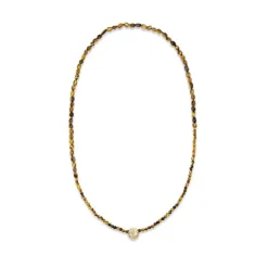 Tiger's Eye Beaded Sol Necklace in Yellow Gold