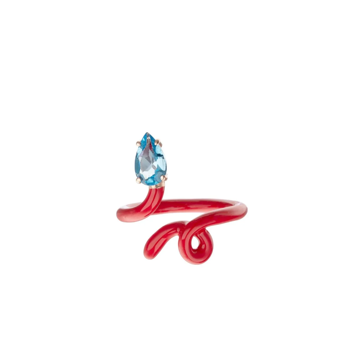 Topaz & Red Drop Baby Tendril Vine Ring