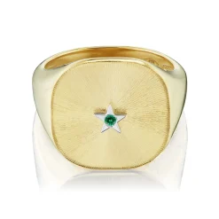 Tsavorite Ora Silk Cushion Shaped Signet Ring in Yellow Gold