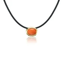 Vintage Red Coral Scuba Choker in Black Leather and Yellow Gold