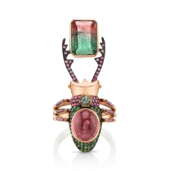 Watermelon Tourmaline Pushpavati Stag Beetle Ring in Rose Gold