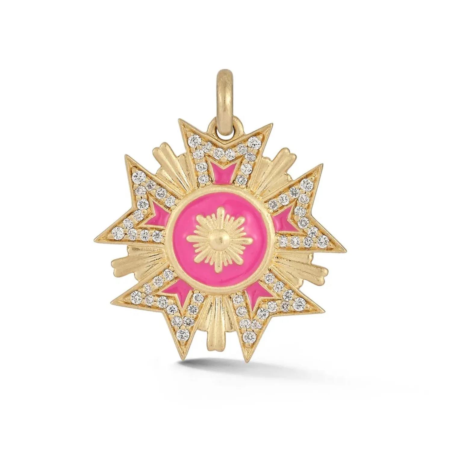 White Diamond and Enamel Florence Charm in Yellow Gold