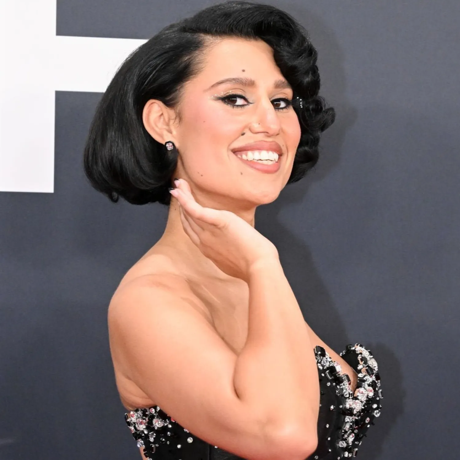 White Diamond and Enamel Oui Stud Earrings in White Gold