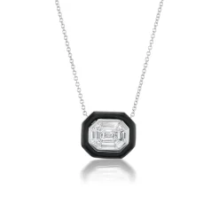 White Diamond and Enamel Oui Necklace in White Gold